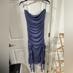 Strapless Ruched Evening Dress in Dusty Blue
